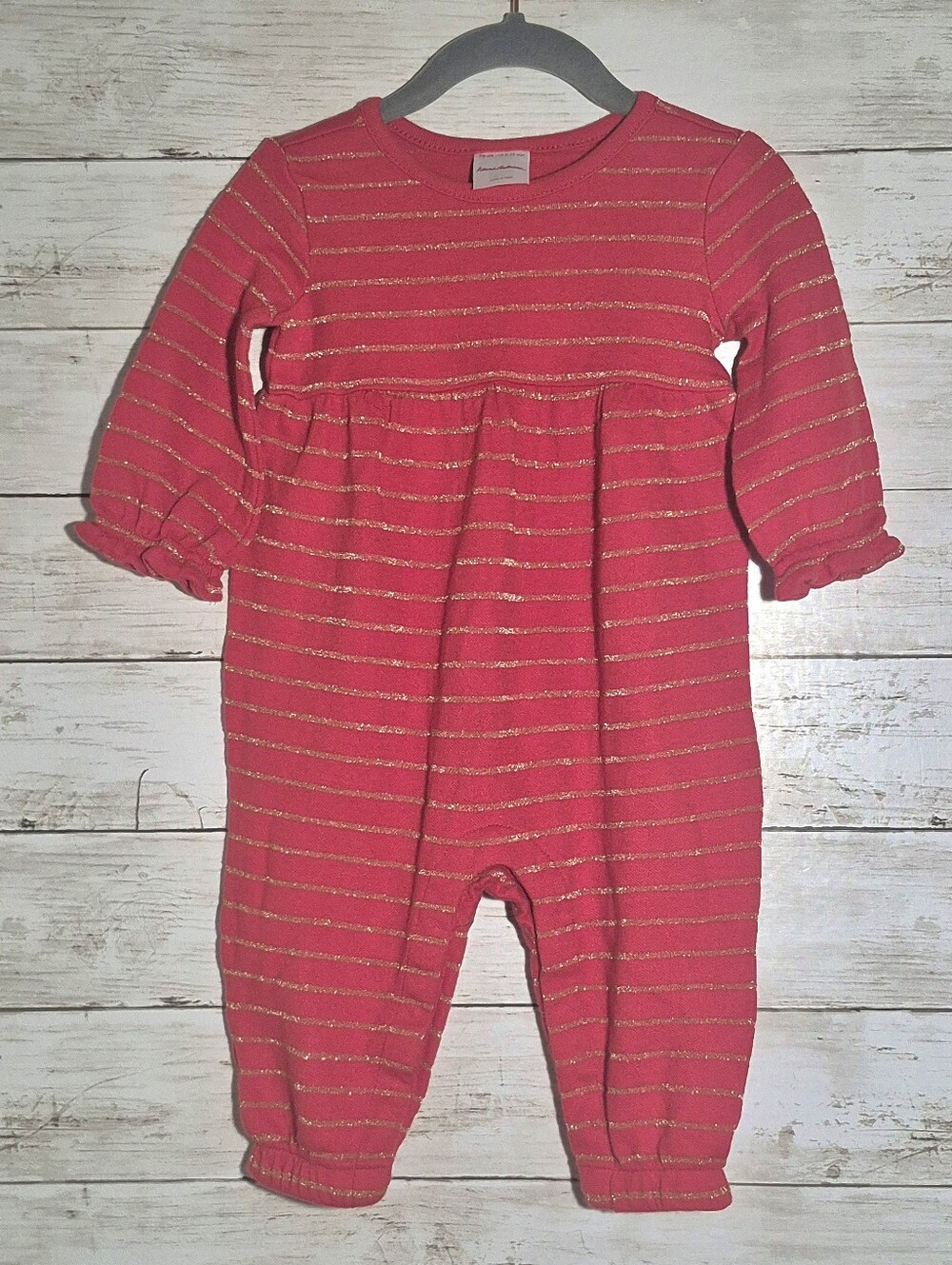 Hanna Andersson Infant Girls Red/Gold Sparkle One-Piece Romper 6-12(70) Months